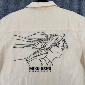 Hatsune Miku Miku Expo 10th Apari Anime Button Up Camp Shirt Cream Large Linen
